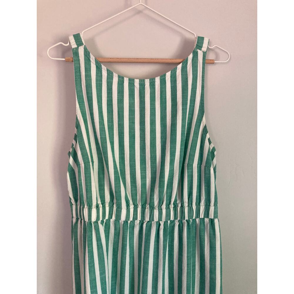 Green White Striped Midi Dress European Travel Vacation Fall Dress